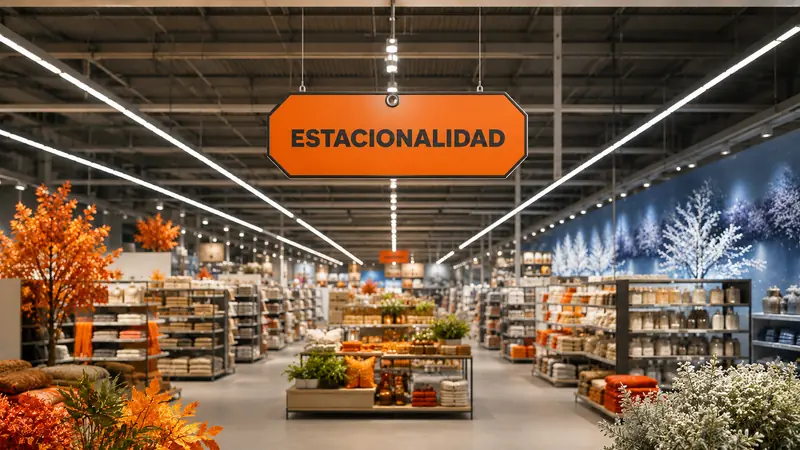 Letrero de estacionalidad en un punto de venta con exhibiciones de temporada