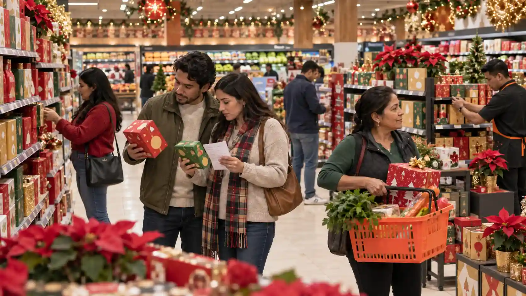 Shopper mexicano comparando productos durante sus compras de Navidad