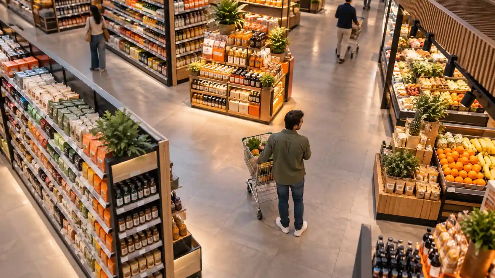 Shopper recorriendo una tienda con diferentes estrategias de punto de venta