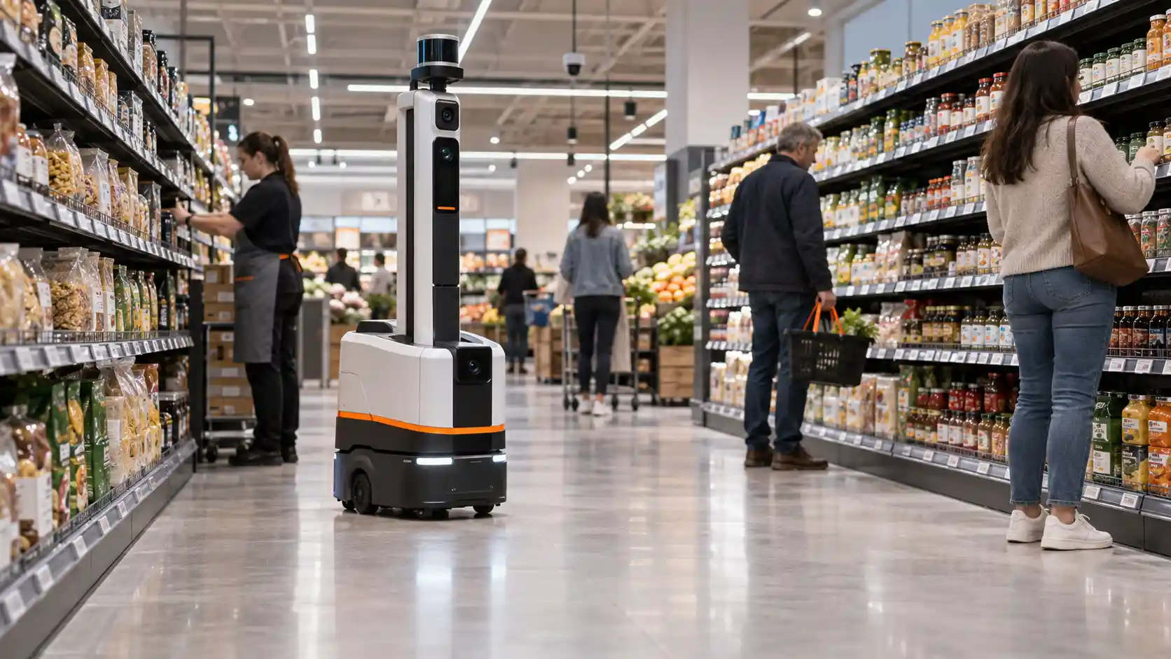 Robot autónomo que utiliza IA en retail para revisar productos en los anaqueles